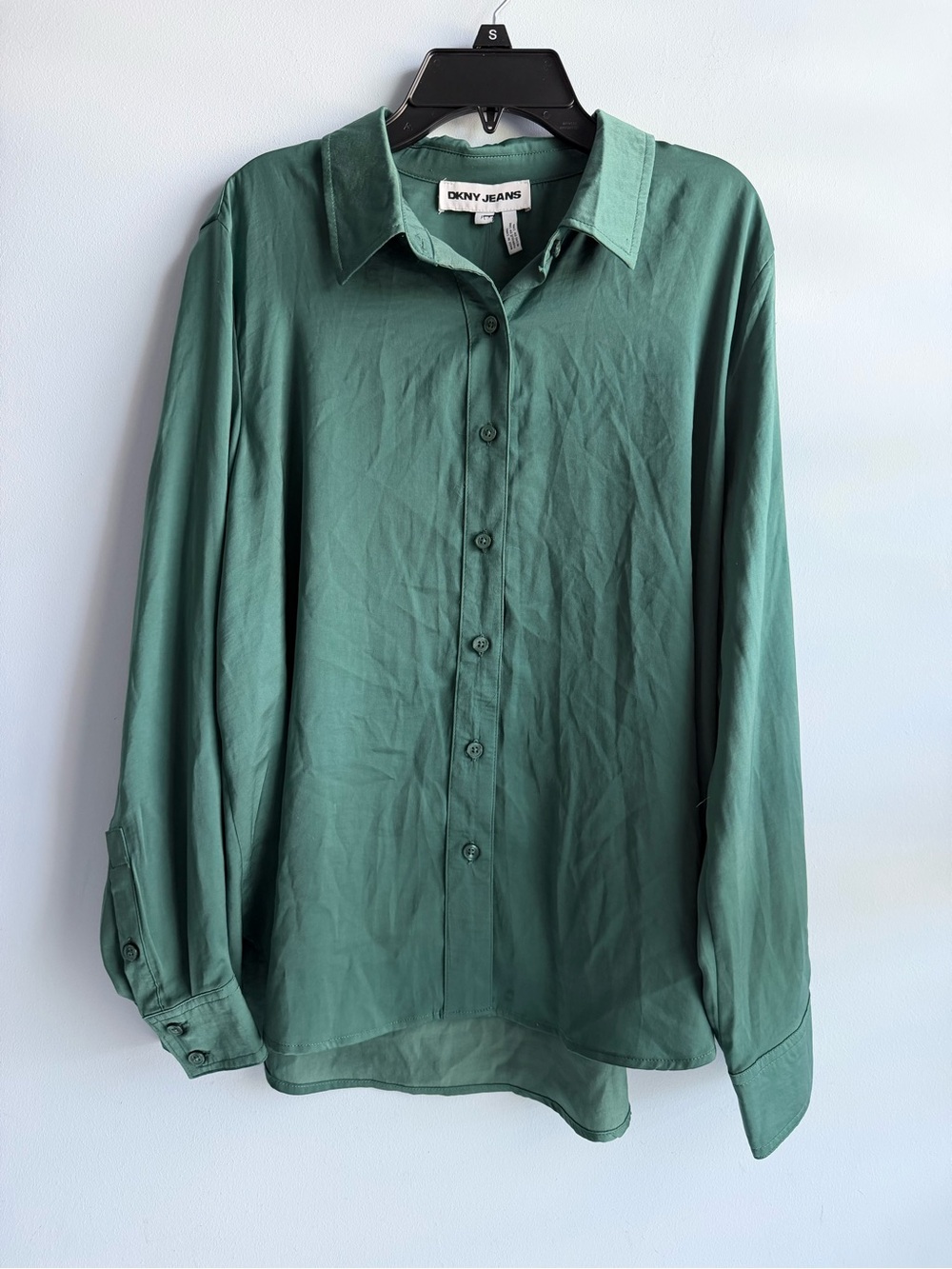 DKNY Jeans Women's Green Long-Sleeve Button-Front Shirt Size Petite Large